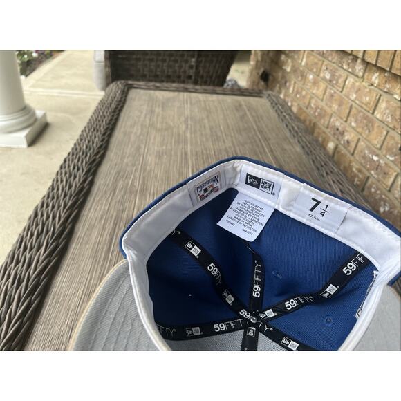 New York Yankees Fitted Hat Cap 7 1/4 Blue Tan 1999 World Series New Era RARE NY - Picture 8 of 9